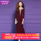 菲梦伊原创钉珠红色连衣裙女春季 轻熟绝美高级感优雅气质礼服长裙