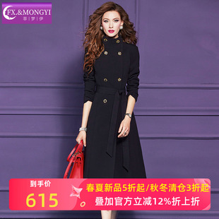 菲梦伊90白鸭绒黑色羽绒服女冬季高级感加厚收腰双排扣中长款外套