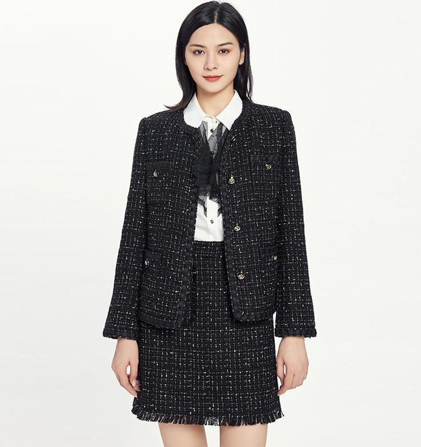 短款格子女小香风外套