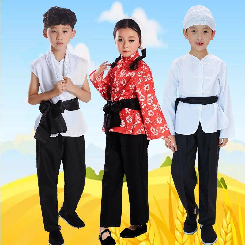 建党节演出服儿童农村村姑农民平民百姓碎花阿庆嫂采茶女表演服装