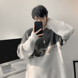 港风新款潮牌慵懒风渐变水貂毛衣套头毛衣男女款XZ503P68控98图片