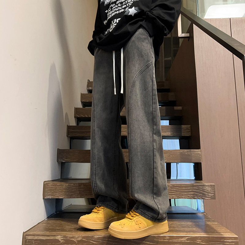 春秋季男女款拼接松紧腰复古牛仔长裤XZ503-1K822P55控78，男装休闲裤，星座503-1