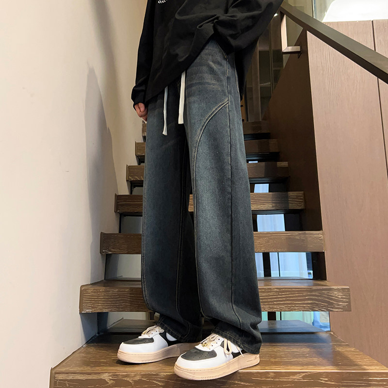 春秋季男女款拼接松紧腰复古牛仔长裤XZ503-1K822P55控78图片