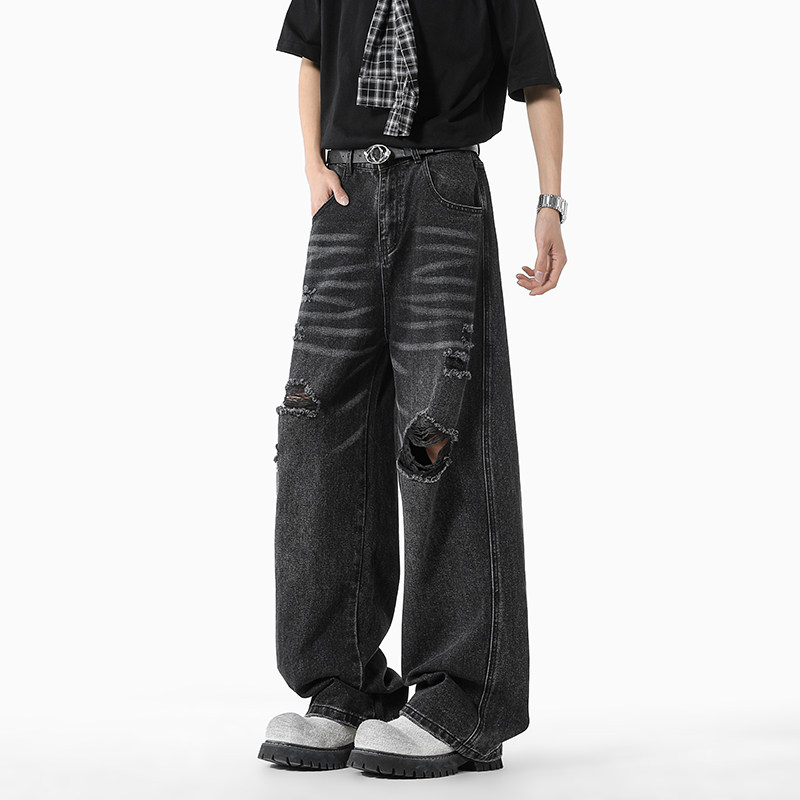 夏季新款纯色破洞弯刀高品质牛仔裤XZ503-K852P55控88,男装牛仔裤,星座503-1