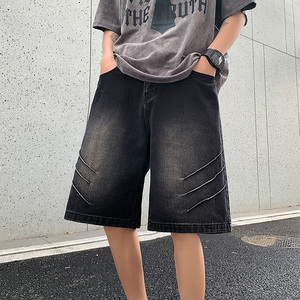 2025夏季宽松直筒无弹小众男女款五分牛仔裤XZ503-1DK519P45控68图片