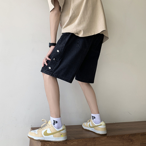 夏季潮牌排扣纯色五分裤宽松牛仔短裤XZ503-1DK512P45控58图片
