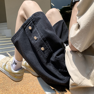 夏季潮牌排扣纯色五分裤宽松牛仔短裤XZ503-1DK512P45控58图片