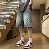 2025夏季宽松直筒无弹小众男女款五分牛仔裤XZ503-1DK519P45控68，男装牛仔裤，星座503-1