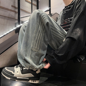 2025秋冬新款元素三条杠拼接牛仔长裤现货XZ503-K841P55控78图片