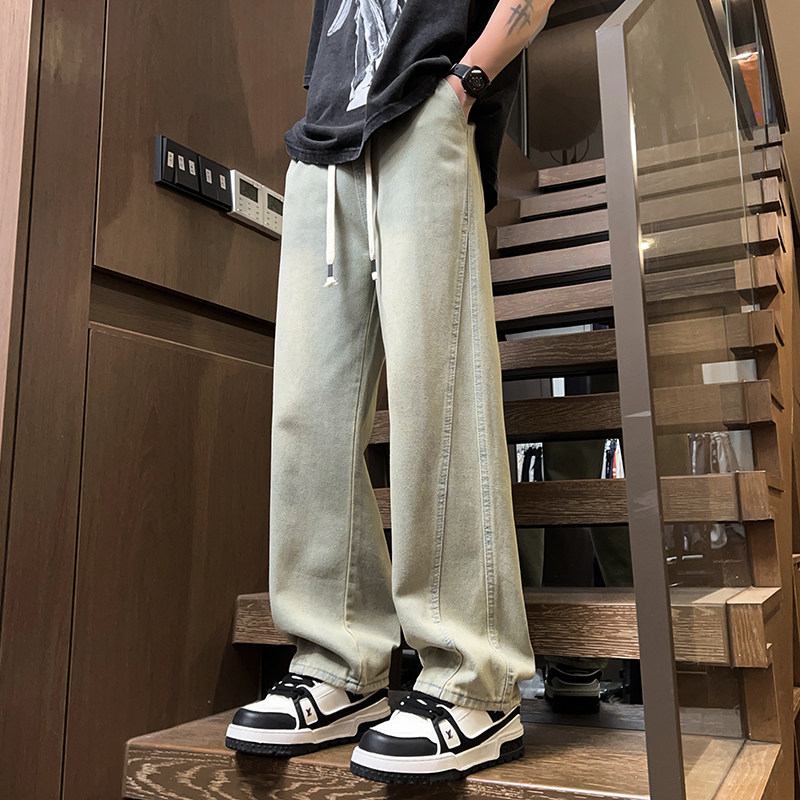 2024泥黄色直筒宽松抽绳潮流百搭牛仔裤XZ503-1-K818P50-68，男装牛仔裤，星座503-1