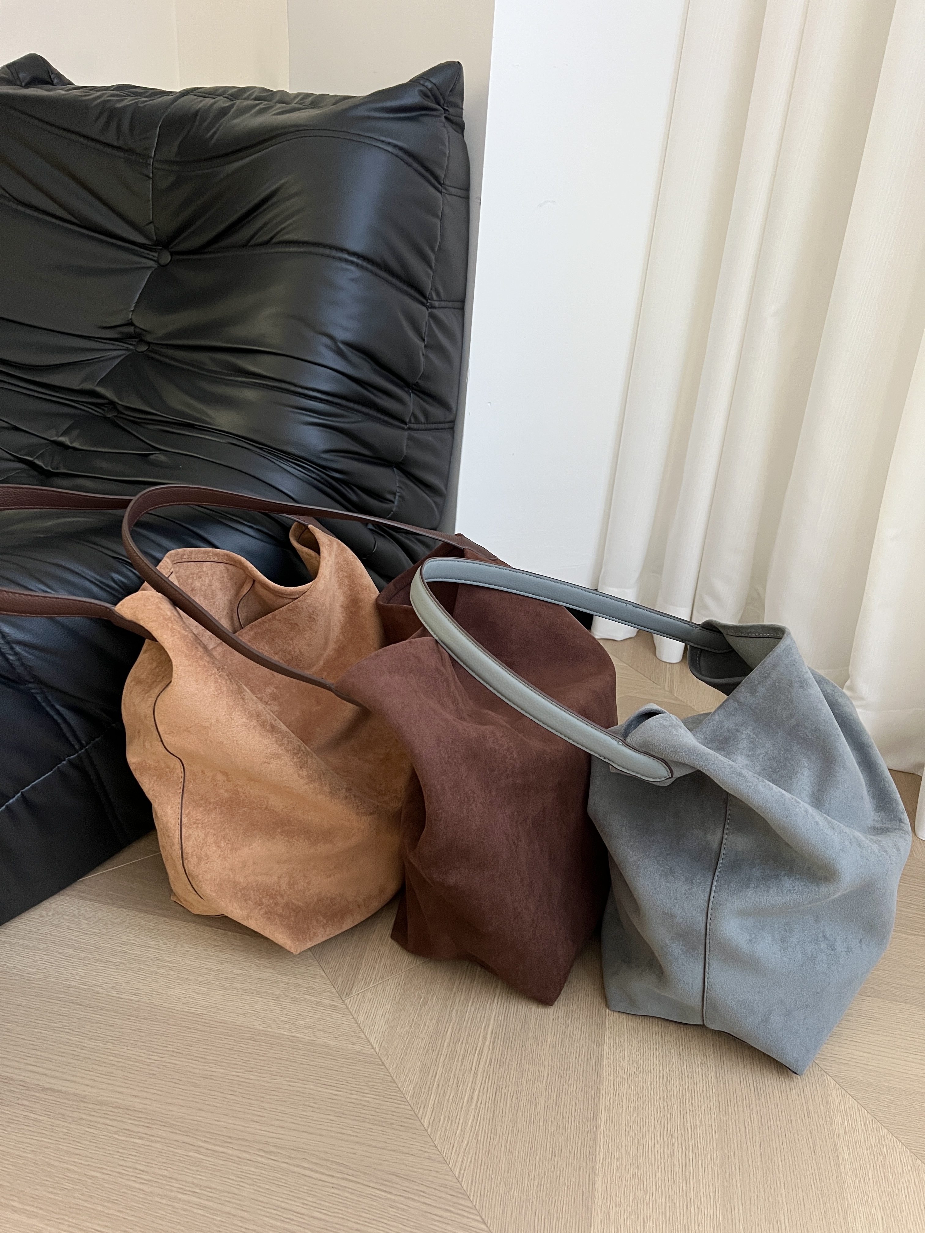 水桶包麂皮包包磨砂牛皮真皮大容量通勤高级感单肩腋下tote托特包