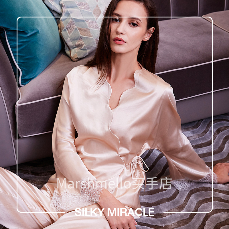 [6折]SILKY MIRACLE真丝睡衣性感蕾丝上衣睡袍外套桑蚕丝家居服