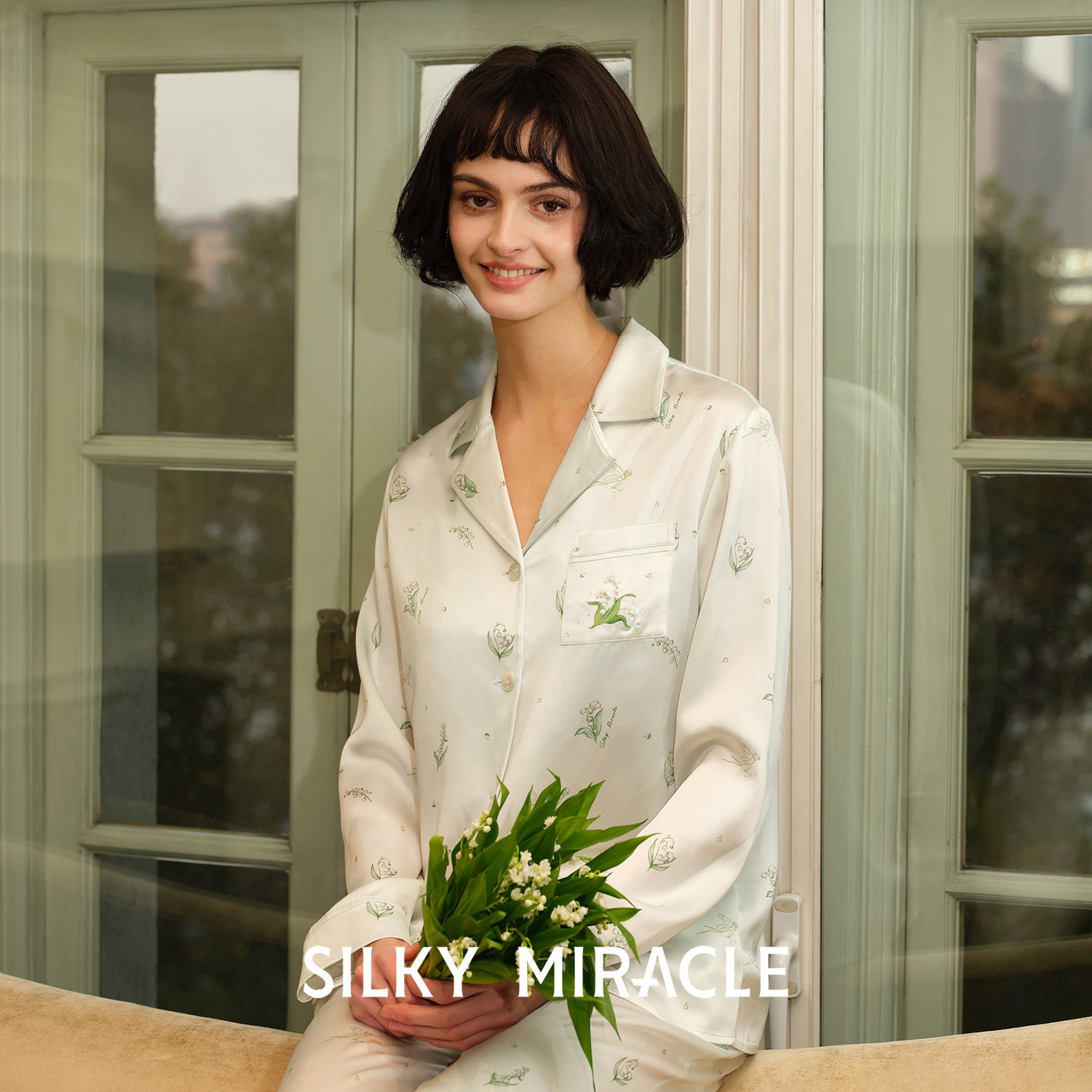SILKY MIRACLE铃兰真丝睡衣套装Lily of the valley女新款家居服