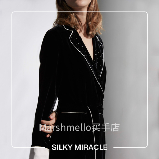 MIRACLE睡袍女丝绒水晶浴袍长袖 SILKY 黑色睡衣真丝家居服 6折