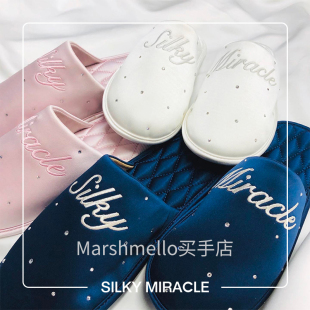 SILKYMIRACLE 高端静音居家情侣 SNOWFALL女士真丝水钻拖鞋