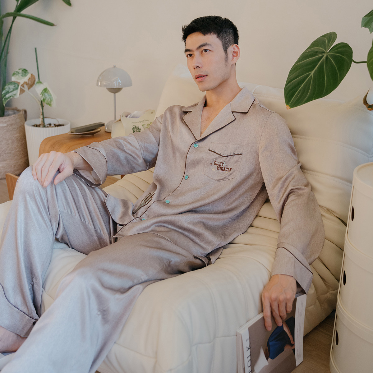 7折起SILKY MIRACLE真丝睡衣男Cowboy牛仔男士桑蚕丝家居服套装