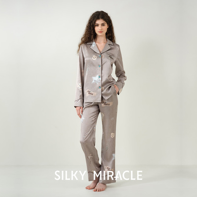 7折起SILKY MIRACLE真丝睡衣女Cowboy西部牛仔印花桑蚕丝情侣套装