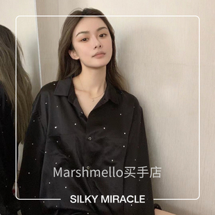 睡裙女士桑蚕丝黑色 DAY&NIGHT系列真丝水钻衬衫 8折SILKY MIRACLE