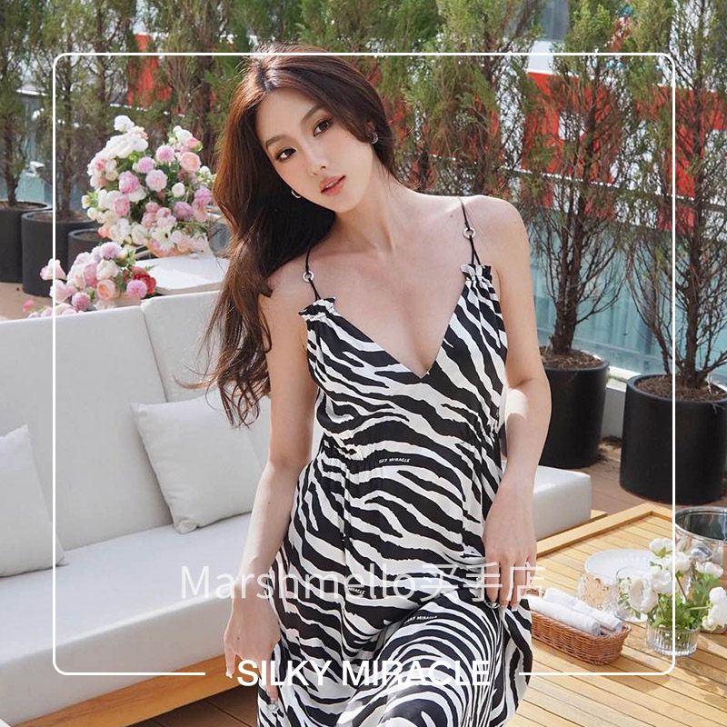 zebra系列黑白斑马水晶度假真丝
