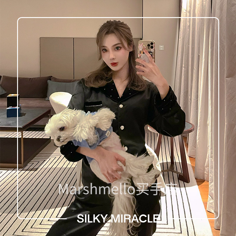 SILKY MIRACLE真丝丝绒拼绗缝家居服SNOWFALL睡衣秋冬女士新款