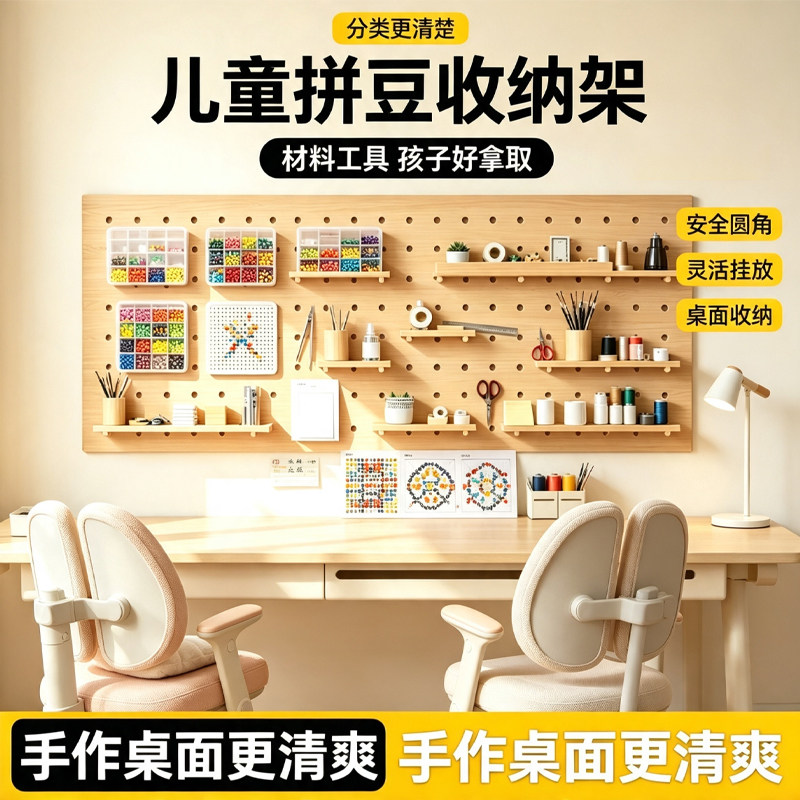 免漆多层实木洞洞板儿童拼豆模板镊子熨斗配件墙面收纳定制置物架图片