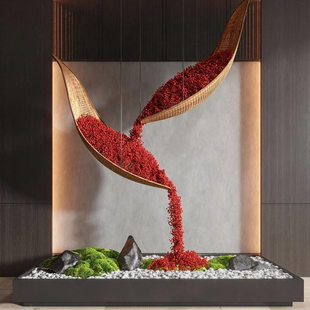 海虹景观仿真悬挂垂吊竹编红豆船假绿植景观酒店商场装置艺术造景