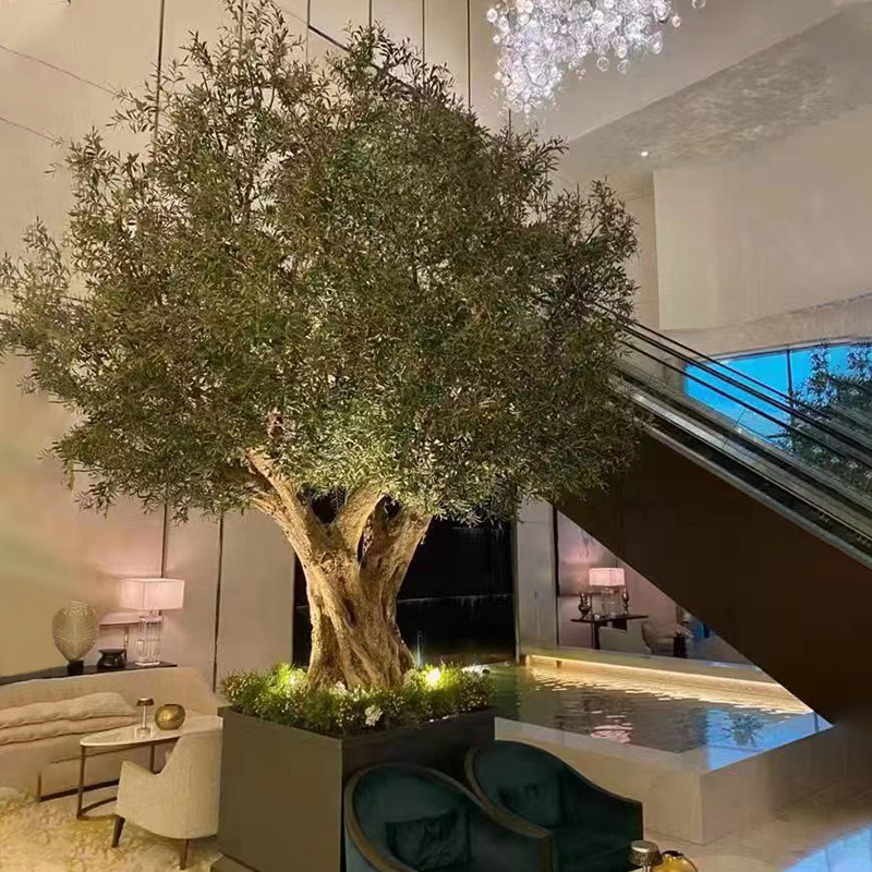 仿真树室内大型植物橄榄树落地假树酒店商场景观树假绿植定制装饰