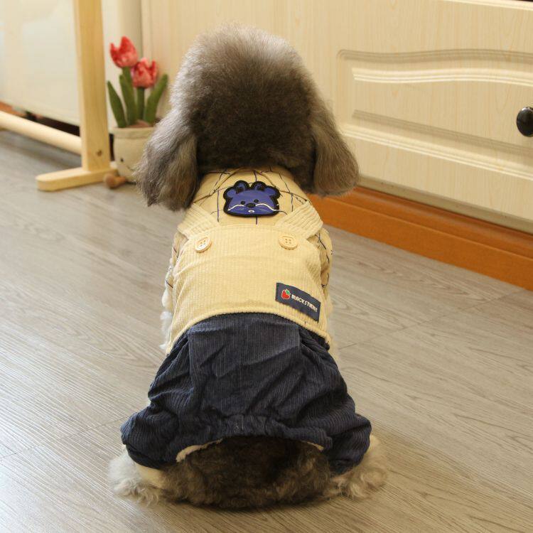 狗狗衣服秋冬灯芯绒大方格四腿背带裤加厚狗棉衣比熊泰迪宠物衣服