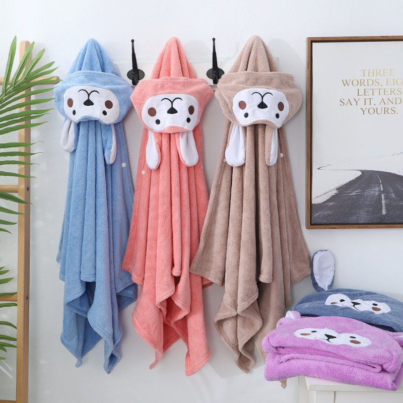 春秋宝宝卡通斗篷披风防晒防风婴童吸水连帽浴巾女童披肩珊瑚绒冬