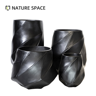 NATURE 饰盆栽容器 SPACE现代简约黑色几何花盆玻璃钢装