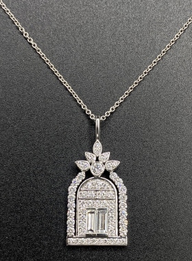 戈耀珠宝幸福之门项链吊坠铂金pt950培育钻石满钻锁骨链小众套链