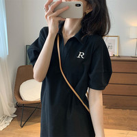 法式小個子赫本風(fēng)小黑裙寬松顯瘦泡泡袖polo休閑連衣裙女夏季2025