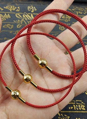 2.5mm圆球形按扣防水钢丝绳手链 3mm粗情侣红手绳穿3D珠子转运珠