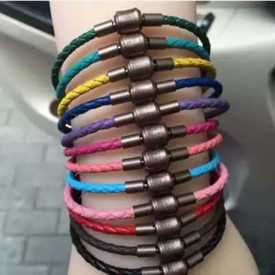 原厂钛钢磁铁扣皮绳手链