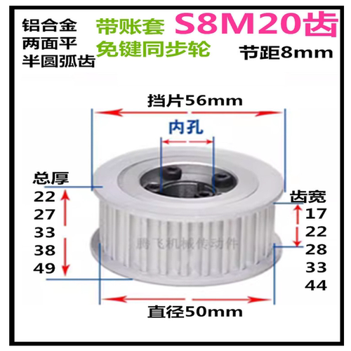 两面平同步轮S8M20齿带账套腾飞