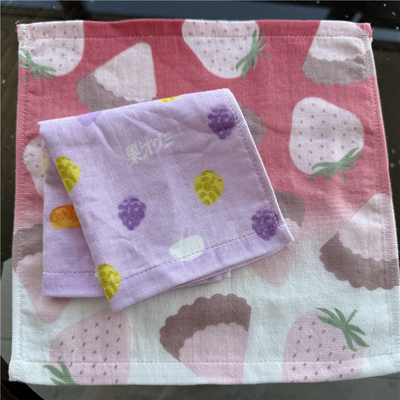 出口日本原单日单纱布水果薄款草莓葡萄婴幼儿宝宝吸水小方巾手帕