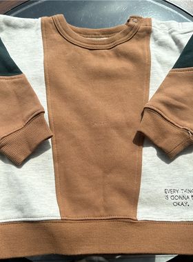 特价清仓 出口日本原单 棕黄色 拼色袖子 儿童长袖卫衣套头衫童装