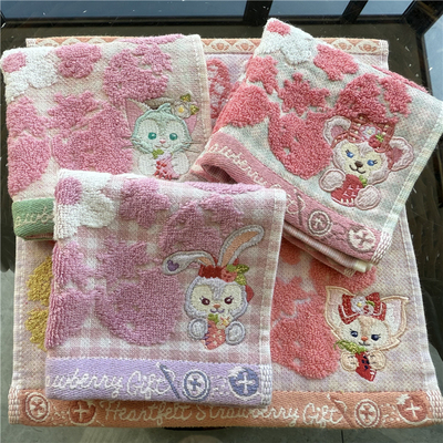出口日本原单精美刺绣纯棉柔软全棉舒适吸水达菲熊卡通可爱小方巾