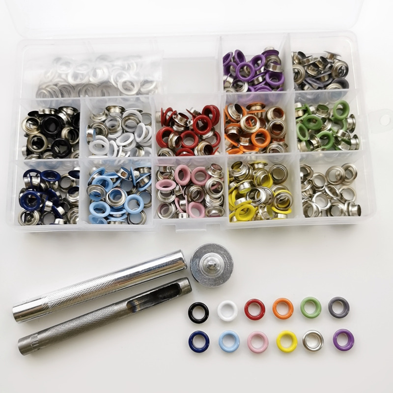 360套内径6MM12色气眼+3件安装工具400#鸡眼盒装金属纯铜彩色鞋眼