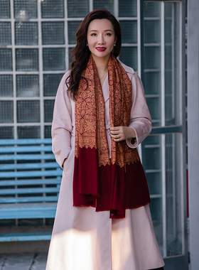 NagarNan-CXN&CAN咖标P系列真丝线红满绣收藏级底胚面料披肩10871