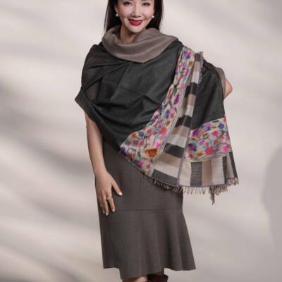 NagarNan-那家楠lady双面双色半花Kani半卡披肩围巾