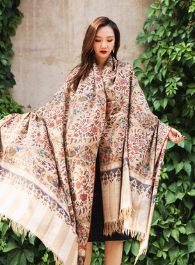 NagarNan-X系列卡尼Gents Kani金色枫叶那家楠克什米尔披肩围巾