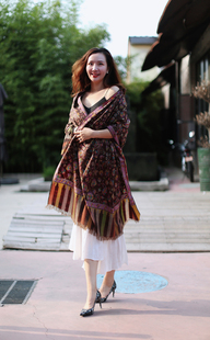 NagarNan-pashmina卡尼双色双面加厚款式那家楠手工羊绒披肩围巾