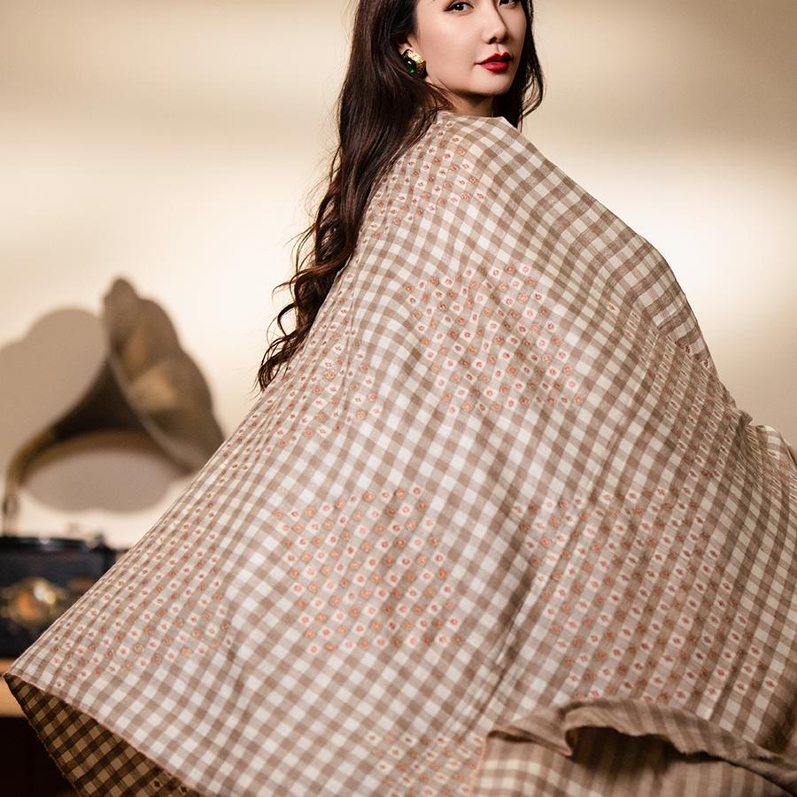 NagarNan-CXN&CAN咖标X系列经典格纹设计款点缀PALA羊绒披肩