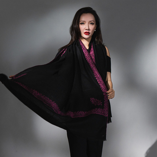 NagarNan-高品质精选pashmina朱莉四边角花绣那家楠披肩围巾