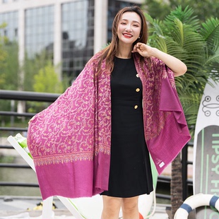 NagarNan-P系列经典藤蔓重工那家楠克什米尔手工羊绒披肩围巾