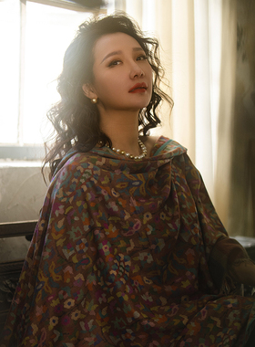 NagarNan-咖标X收藏级至纯古典珊瑚红小色块kani控披肩围巾12758#