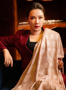 NagarNan-CXN&CAN咖标X系列收藏唯美白绒雪粉满绣披肩围巾12929#