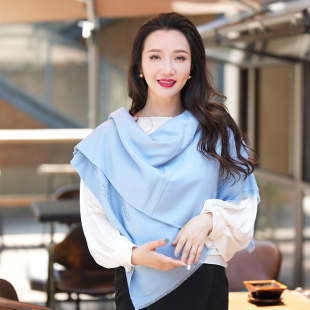 NagarNan-pashmina新品十字绣镂空纯色克什米尔手工羊绒披肩围巾