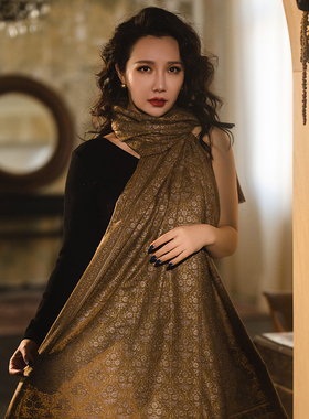 NagarNan-CXN&CAN咖标X系列收藏级金色双面jamawar满绣披肩12737#